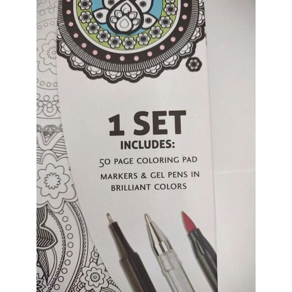 Spicebox Meditative Coloring Kit 50 Coloring Sheets 10 Markers 5 Gel Pens - Picture 2 of 16